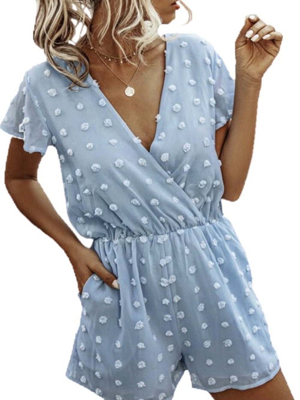 Women’s Light Blue Textured Romper